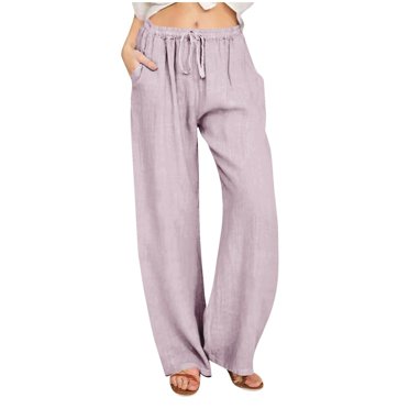 AherBiu Women's Pants Summer High Waisted Relaxed Fitted Pants Wide Leg Lounge Trousers with Pockets
