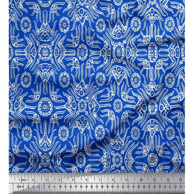 Soimoi Modal Satin Fabric Floral & Moroccan Damask Print Fabric by The Yard 42 Inch Wide