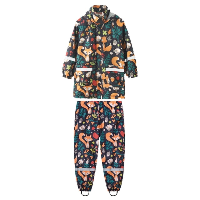 MIASHUI Manteau de Pluie Imperméable à Capuche pour Tout-Petits Garçons Filles, Veste + Pantalon, Noir, 4 Ans