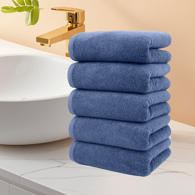 5 Pcs Cotton Towel Set, European American Style Border Face Wash Cloth, Absorbent Fast Drying, Natural Soft Comfortable, Multi-Scene Use, Wholesale Gift Package