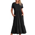 thumbnail image 2 of Penkiiy Robe d'Été Décontractée pour Femme à Manches Courtes, Col Ras du Cou, Coupe Évasée, Fluide, Maxi à Étages, Robe de Plage avec Poches 2TG Noir, 2 of 8