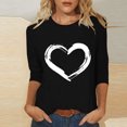 thumbnail image 2 of Plebaso Hauts Cœur pour Femmes Manches 3/4 Col Ras du Cou T-Shirts Graphiques Mignons Imprimés Blouses Décontractées pour Femmes, 2 of 4