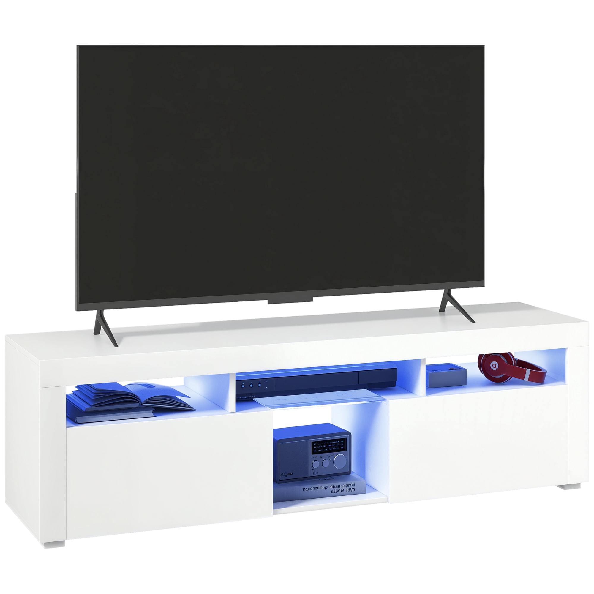 HOMCOM Modern TV Stand for TVs up to 55" for Living Room High Gloss White