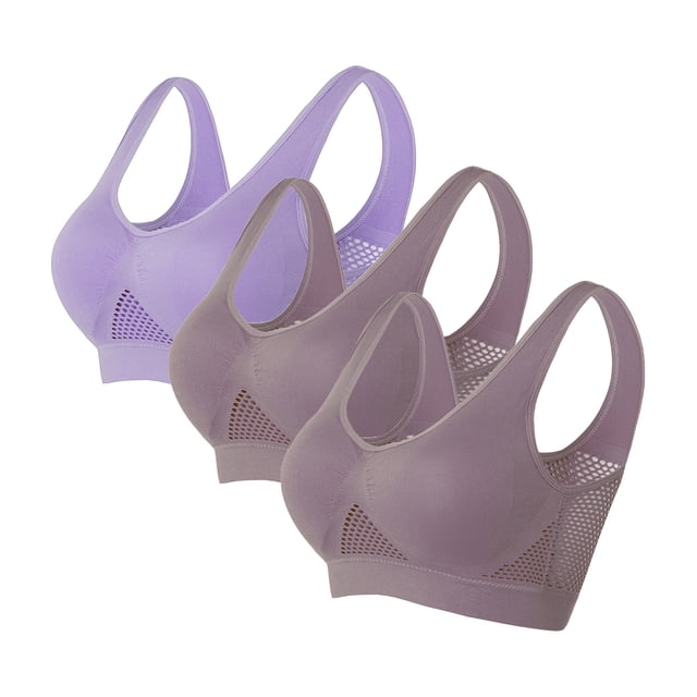 Timegard 3pc Sports Bras for Women Plus Size High Support Wireless Underwear Breathable Mesh Comfy Bras