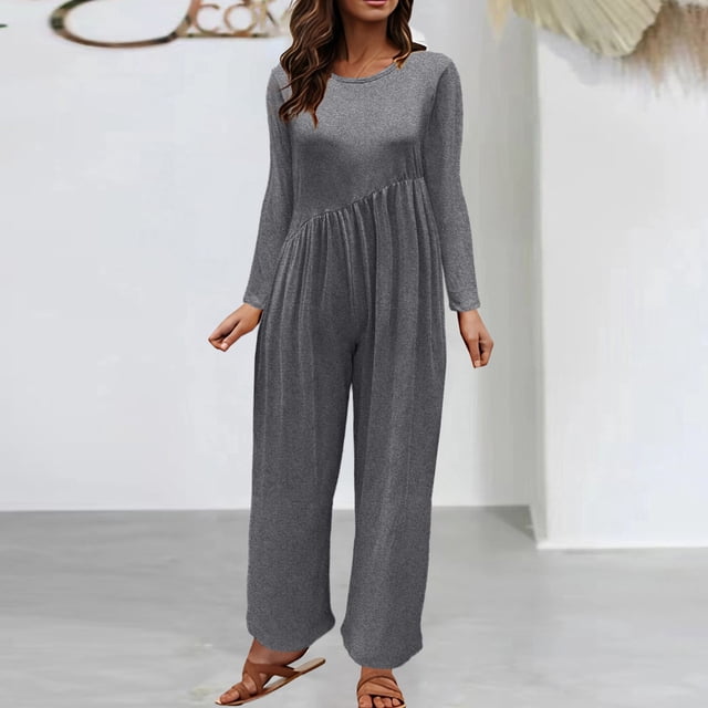 LSLJS Combinaison une Pièce d'Automne pour Femme à Manches Longues, Taille, Pantalon à Jambe Grand, Barboteuse Chic Ample Décontractée