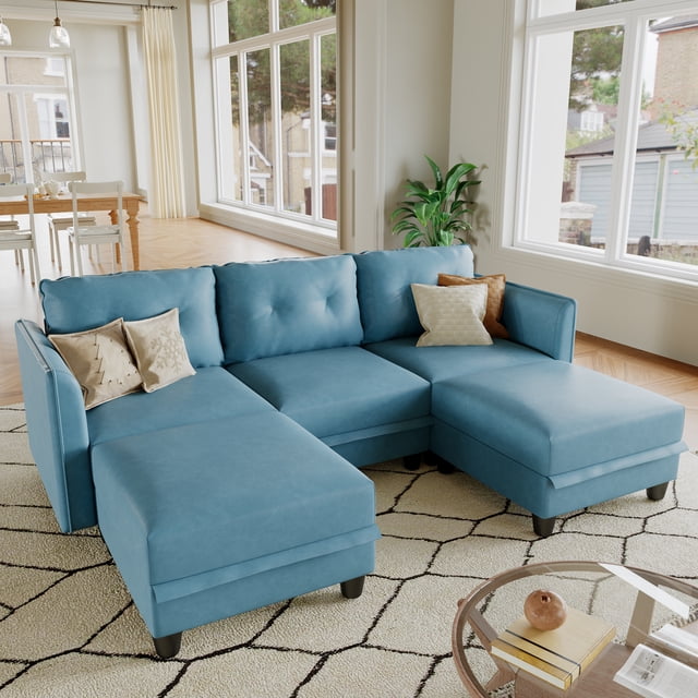 LLappuil Modular Sectional Sofa, 5 Seat Modular Sectional Sofa with Storage, Faux Leather Waterproof Sofa for Living Room