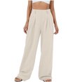 thumbnail image 1 of AherBiu Pantalons Décontractés pour Femmes Coton Lin Taille Haute Jambe Droite Pantalons Habillés, 1 of 5