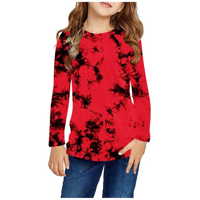 RXIRUCGD Chemises à Manches Longues pour Filles, Col Rond Mignon, Blouses Décontractées Élégantes (Rouge, Taille : 3 Ans)