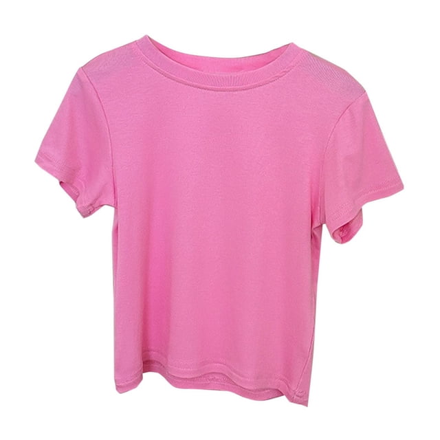 Plebaso T-Shirts en Coton Garçons Filles Manches Courtes Couleur Unie Col Rond Basiques pour Enfants Unisexes