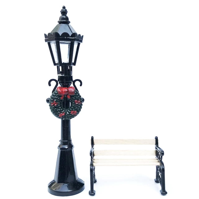 2 Pcs Lampadaire de Rue Miniature de Noël pour Parc Banc Siège Mini Lampadaire Modèle Maison de Poupée Village de Noël Allée Jardin Féerique Accessoires