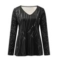thumbnail image 4 of T-shirts Femmes Imprimé Col en V Manches Longues Blouse Automne Hauts Femmes Noir TTG, 4 of 4