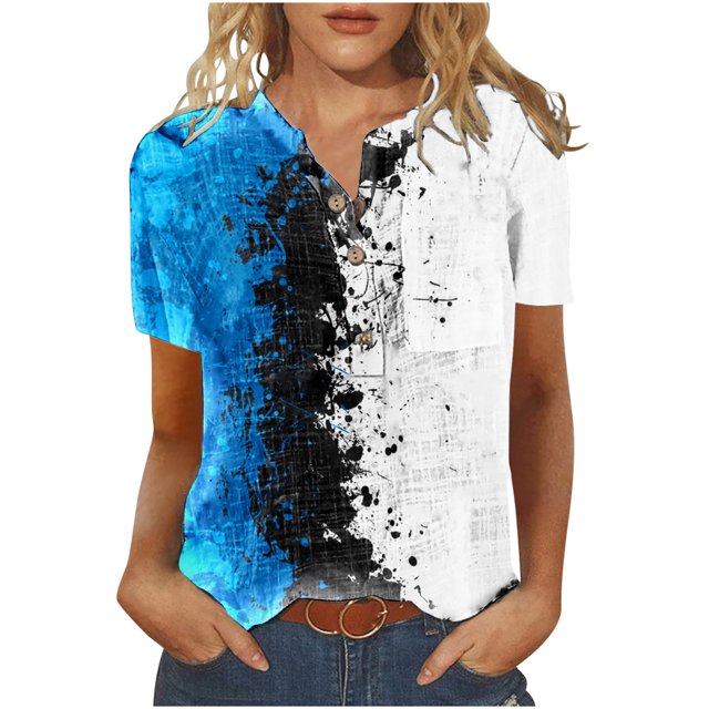 Cameland T-Shirt à Manches Courtes Décontracté d'Été pour Femmes, à Boutons, Col Rond, Chandail Blouse Hauts