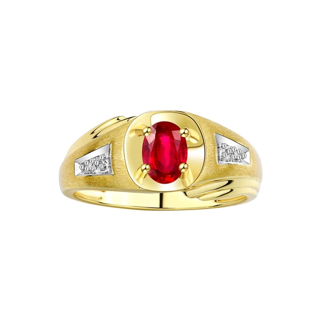 RYLOS Men's Rings 14K Yellow Gold Rings Classic Designer Style 7X5MM Oval Gemstone & Sparkling Diamond Ring Ruby July Birthstone Rings For Men Size 8