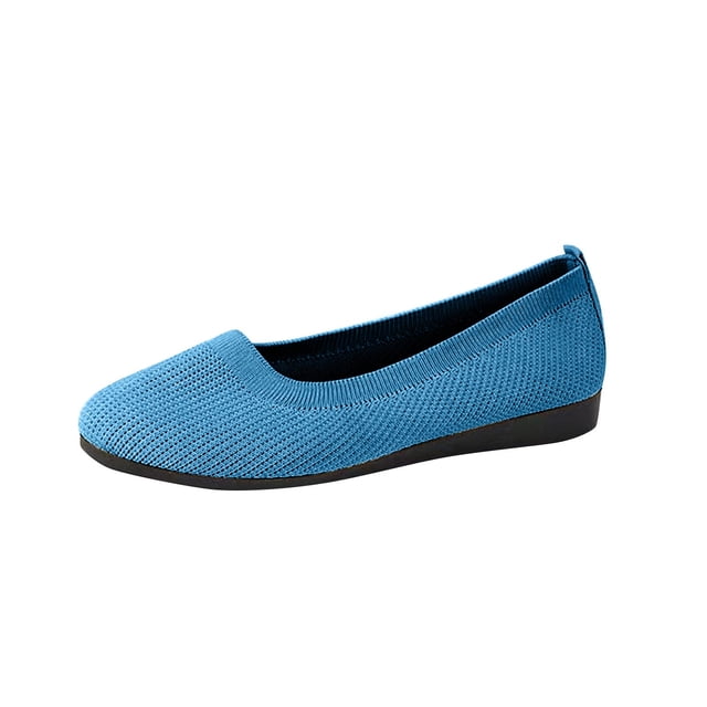 Womens Casual Shoes Large Size Knit Solid Color Simplicity Soft Sole Round Toe Flat Bottom Slip on Lightweight Comfortable Breathable Mesh Walking Shoes Sky Blue