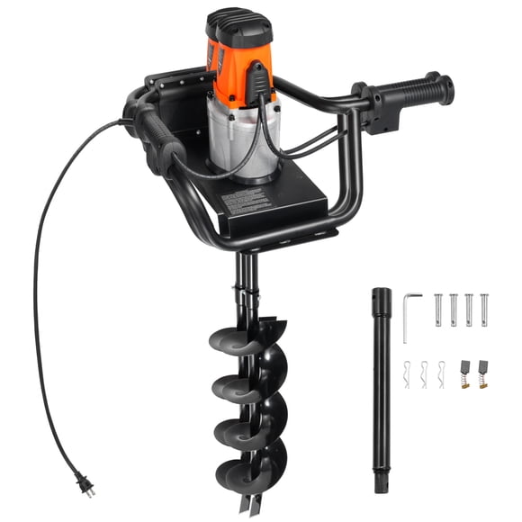 KFFKFF Electric Post Hole Digger, 5.71 in Auger Bit with 1500W Powerful Motor, 140 RPM Alloy Steel Earth Auger Drill Bit with 10.24 in Extension Rod