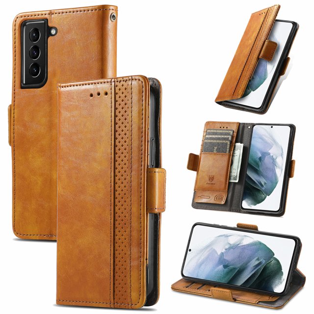 Case for Samsung Galaxy S21 FE 5G Cover Leather Wallet Folio Case Book Design Flip Magnetic Closure - Yellow
