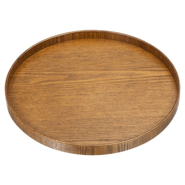 Unique Bargains 12' Round Wood Serving Tray Decorative Platter Home Kitchen Candle, Brown