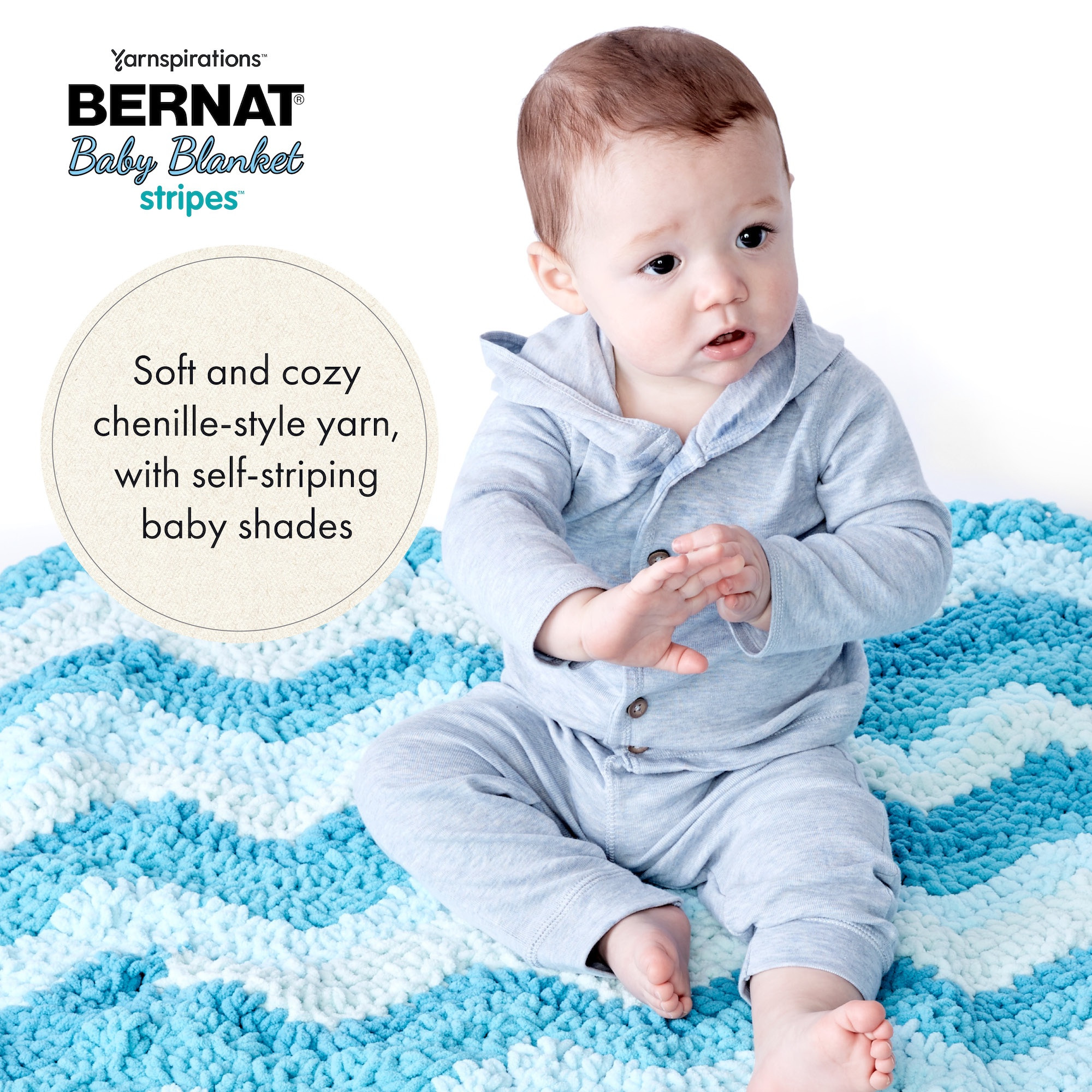 Bernat® Fil Baby Cover Stripes™, Polyester #6 Super Volumineux, 10,5oz/300g, 220 Yards