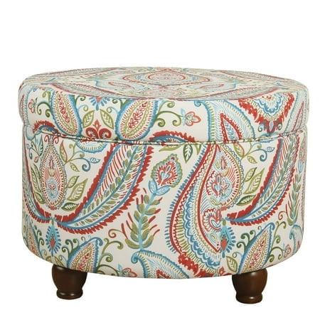 Homepop Décoration pour la Maison / Pouf Rond Rembourré avec Rangement / Pouf avec Rangement pour Salon et Chambre, Motif Cachemire Audacieux, Grand