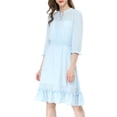 thumbnail image 2 of INSPIRE CHIC Women's Layered Ruffle Hem 3/4 Sleeves Smocked Chiffon A-Line Dress 2XL Blue, 2 of 8