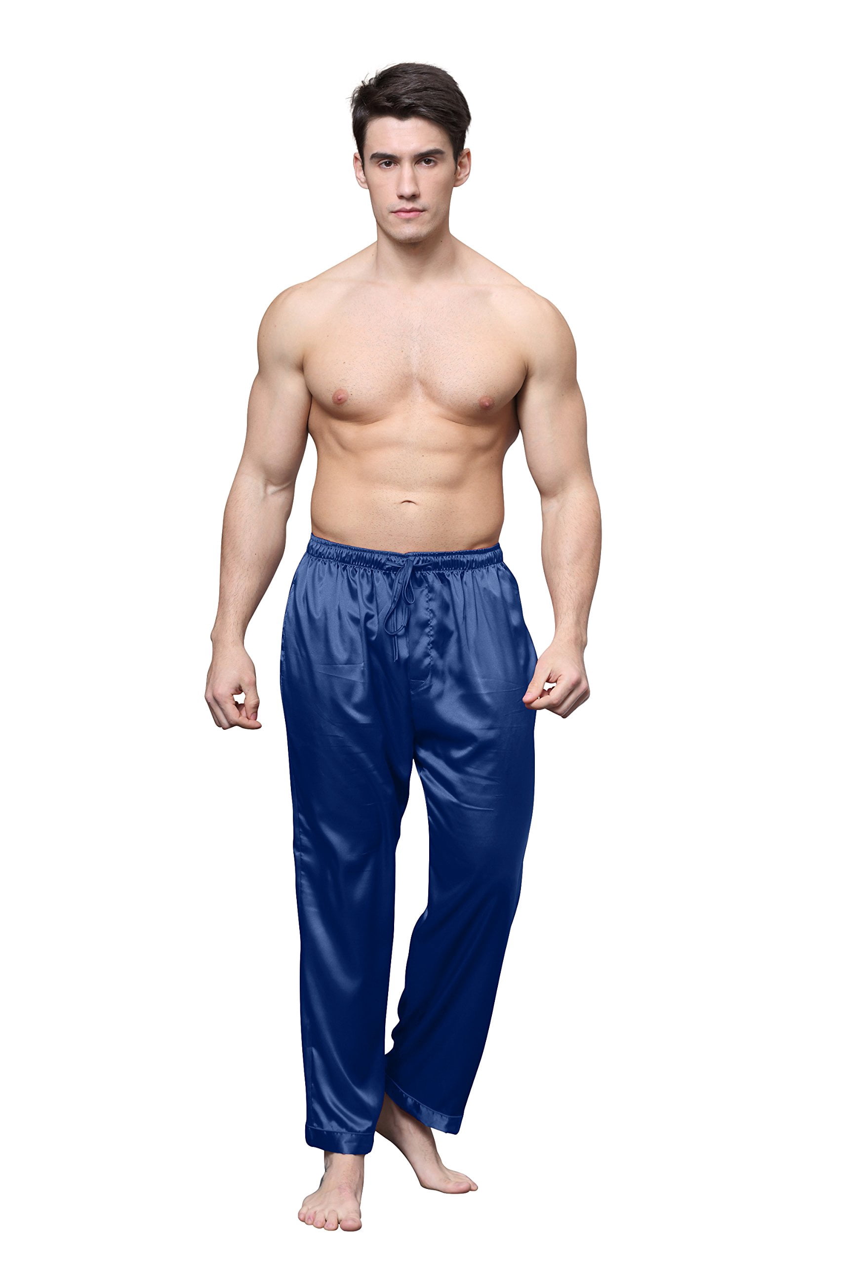 Tony & Candice Men's Satin Pajama Pants Long PJ Bottoms (Large, Midnight Blue)