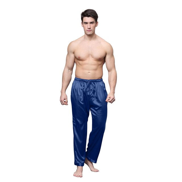 Tony & Candice Men's Satin Pajama Pants Long PJ Bottoms (Large, Midnight Blue)