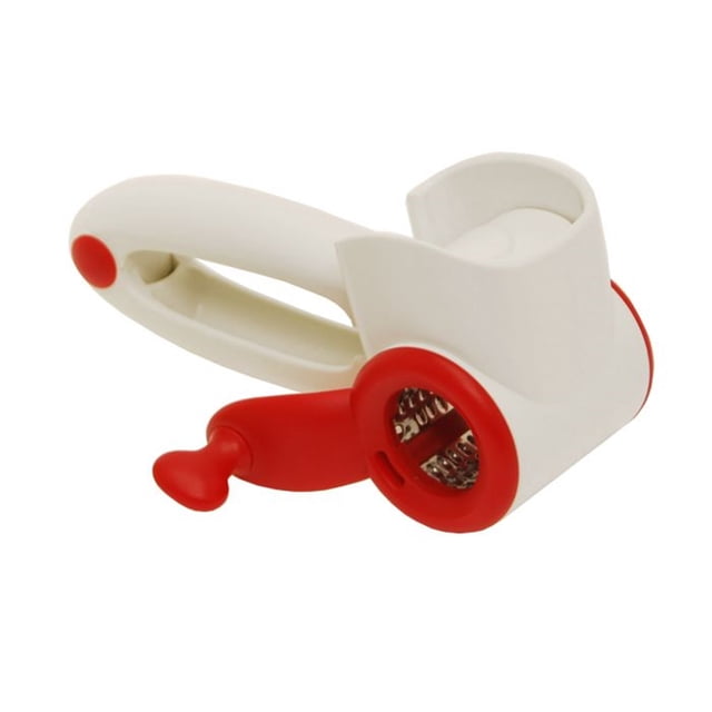 Starfrit Râpe à Fromage Manuelle à Conception Ajustable pour Usage Gauche Ou Droit, avec Corps Rouge et Blanc et Baril en Acier Inoxydable 18/10. Convient pour Râper des Fromages Durs comme le parmesan, les Noix et le Chocolat. la Râpe Se Démonte Facilement pour le Nettoyage et Va au Lave-Vaisselle.