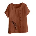 thumbnail image 4 of QATAINLAV T-Shirts à Manches Courtes pour Femmes Mode T-Shirts à Imprimé Papillon Hauts Décontractés Coupe Ample Col Rond Blouse en Lin Tenues d'Été de Plage Soldes de Vacances Café L, 4 of 5