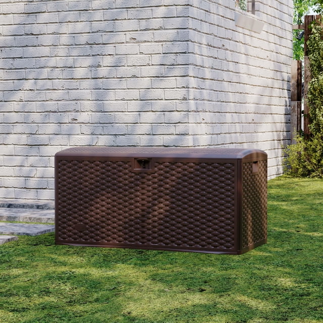 QinaQin Coffre de Terrasse de 99 Gallons, Boîte de Rangement Extérieure en Résine Étanche et Verrouillable pour Coussins de Patio, Outils, Tapis et Articles de Piscine
