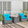 thumbnail image 4 of Costway 3 PCS Patio Rattan Furniture Bistro Set Cushioned Sofas Side Table Armrest Turquoise, 4 of 10