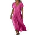 thumbnail image 3 of WRKEKC Robes d'Été Décontractées pour Femmes, Robes d'Été Grande Taille, Robe Jupe à Manches Courtes en Lin Uni à Col en V pour Femmes, 3 of 6
