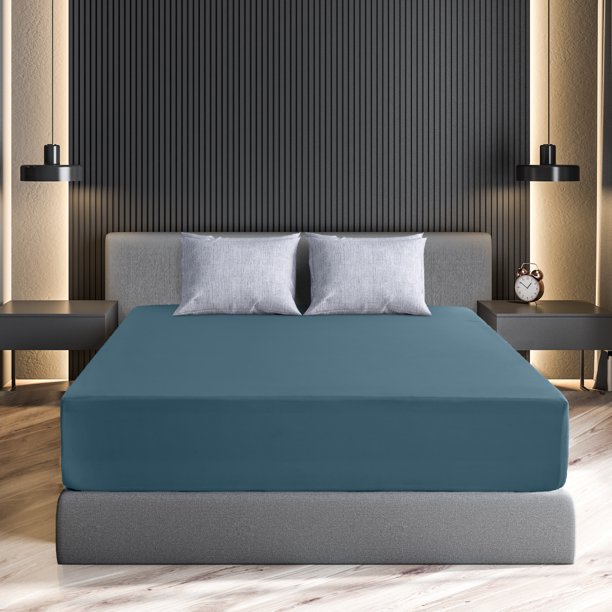 Lux Decor Collection 16" Deep Pocket Microfiber Full Fitted Bed Sheet (Full, Navy Blue Ashes)
