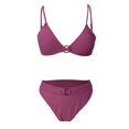 thumbnail image 1 of Women Bikini Solid Color Sexy Square Neck Split Bikini Swimsuit Swimwears Tankinis Set Pink Polyester S, 1 of 4