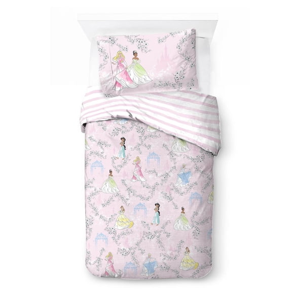 Disney Princesse 'Jardin Fleuri' Ensemble de Douillette et Taie d'Oreiller Réversible pour Lit 1 ou 2 Places pour Enfants, 100 % Polyester