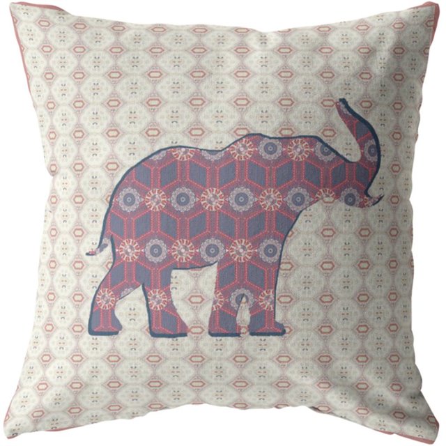 Silhouette d'Éléphant Coussin en Tissu Intérieur/extérieur Violet 16x16