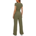 thumbnail image 4 of Birdeem Ensemble 2 Pcs Femme Mode Col Rond Uni Blouse à Manches Courtes + Pantalon Long Taille Élastique, 4 of 12