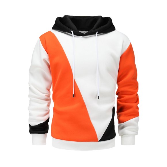 YUGYXL Sweatshirts for Men Fashion Color Block Hoodies Fleece Long Sleeve Casual Patchwork Hooded Pullover Tops with Pocket White XXL