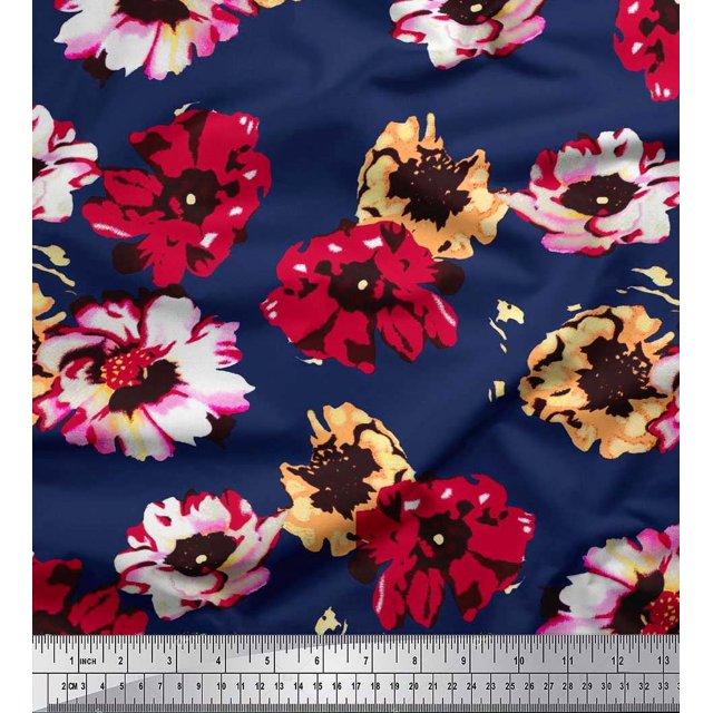 Soimoi Rayon Fabric Flower Artistic Print Sewing Fabric Yard 42 Inch Wide
