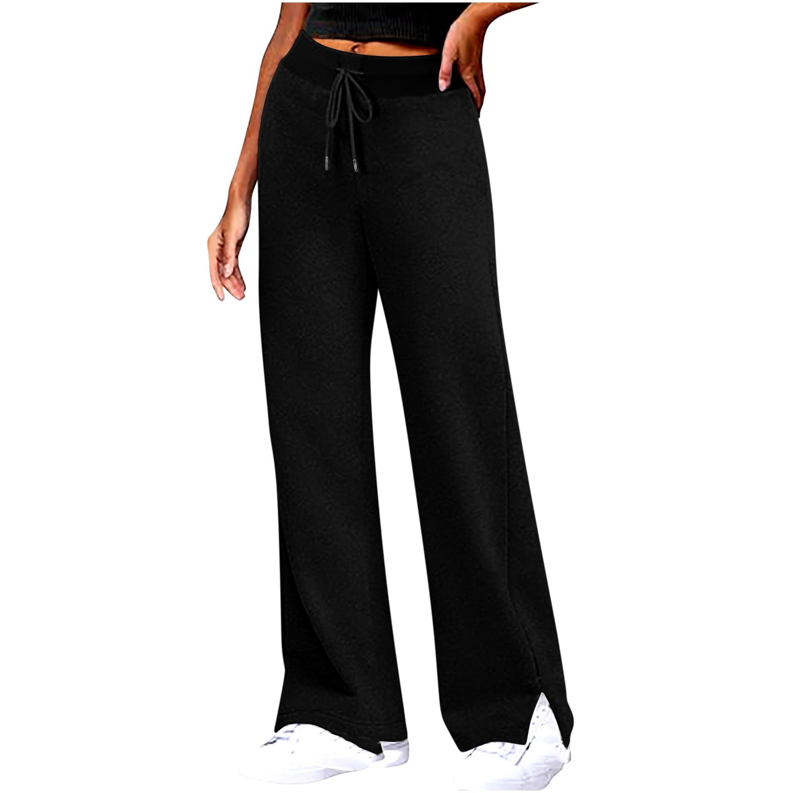 Timegard Wide Leg Pants for Women High Waist Side Split Loose Comfy Lounge Pants Fall Winter Solid Color