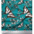 thumbnail image 1 of Soimoi Green polyester Crepe Fabric Flower & Butterfly Print Fabric by Yard 42 Inch Wide, 1 of 5