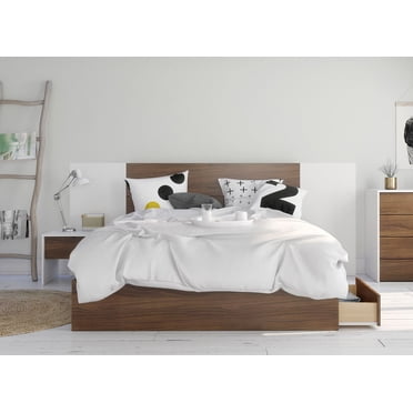 Nexera Foliage 4 Piece Bedroom Set, Walnut and White