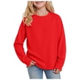 thumbnail image 1 of Splozh Toddler Girls Solid Color T Shirt Girls Long Sleeved Tops Comfortable Soft Breathable Fashionable Solid Color Girls Tops Red,9-10 Years, 1 of 5