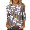 thumbnail image 1 of Pompotops T-shirt Ample Imprimé pour Femme Blouse à Manches 3/4 Col Rond Hauts Décontractés Liquidation, 1 of 5
