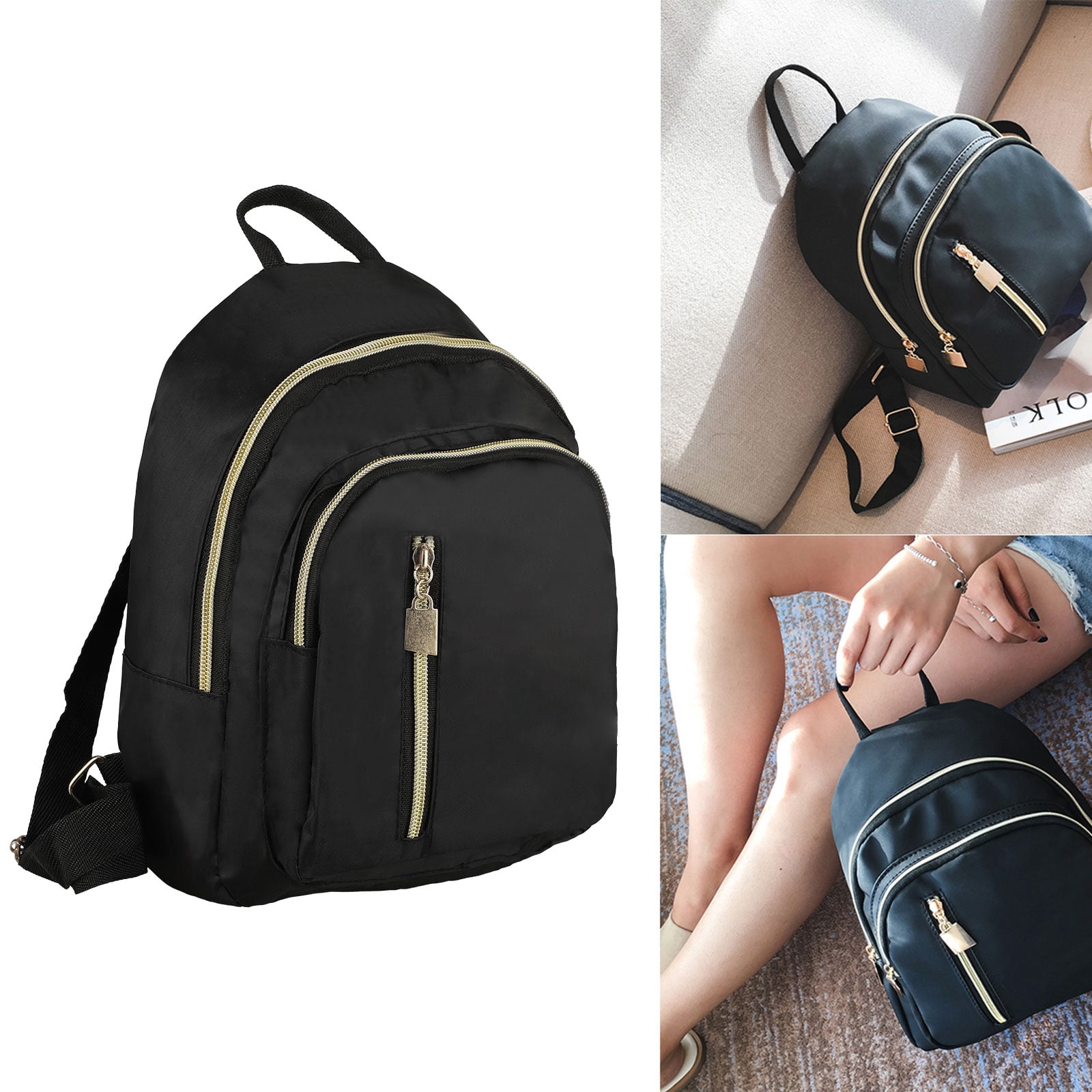Women Backpack Purse, Nylon Small Backpack for Women, Fashion Casual Lightweight Travel School Shoulder Bag, Cute Small Backpack Mini Purse Casual Daypacks for Teen Girls and Women (Black)