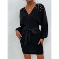 thumbnail image 1 of Pisexur Robe à Manches Longues à Col en V Robe à Manches Longues à Col en V pour Femme Robe Unie en Tricot Robe à Manches Longues à Col en V Robe pour Femme, 1 of 3