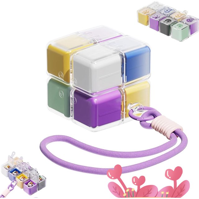 Magic Cube Magnetic Pill Organizer with 8 Compartments, Magic Cube Pill Box, Portable Magnetic Pocket 𝐏𝐢𝐥𝐥 Case, with Strap, Moisture-Proof (Multicolor)