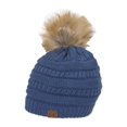 thumbnail image 1 of Gravity Threads Cable Knit Faux Fur Pom Pom Beanie Hat, Dark Denim, 1 of 2