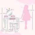 thumbnail image 3 of Qaba Coiffeuse pour Enfants avec Miroir et Tabouret, Motif Licorne, Blanc, 3 of 10