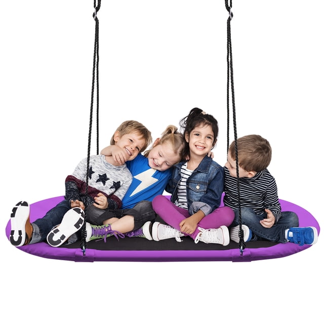 Patiojoy 60" Flying Saucer Tree Swing Set Outdoor Oval Swing Adjustable Hanging Ropes for Kids Purple