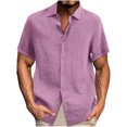 thumbnail image 2 of cfhntfmh Mens Button down Shirts Solid Summer Beach Vacation Tops Cotton Linen Short Sleeve Shirts, 2 of 7